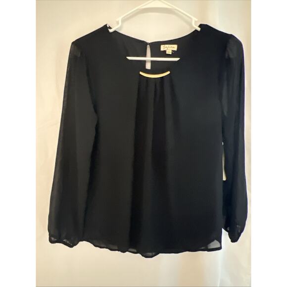 Lily White Semi Sheer Black Lined Blouse Top Women’s Small NWT - Picture 1 of 13